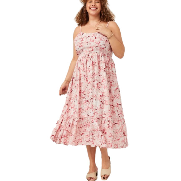 Hayden Los Angeles Floral Back Smocked Tiered Tank Dress size 2XL pink maxi - Picture 2 of 11